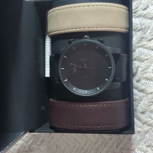 American Exchange Men's Chronograph Black Camo Leather Analog Watch with Brown/T